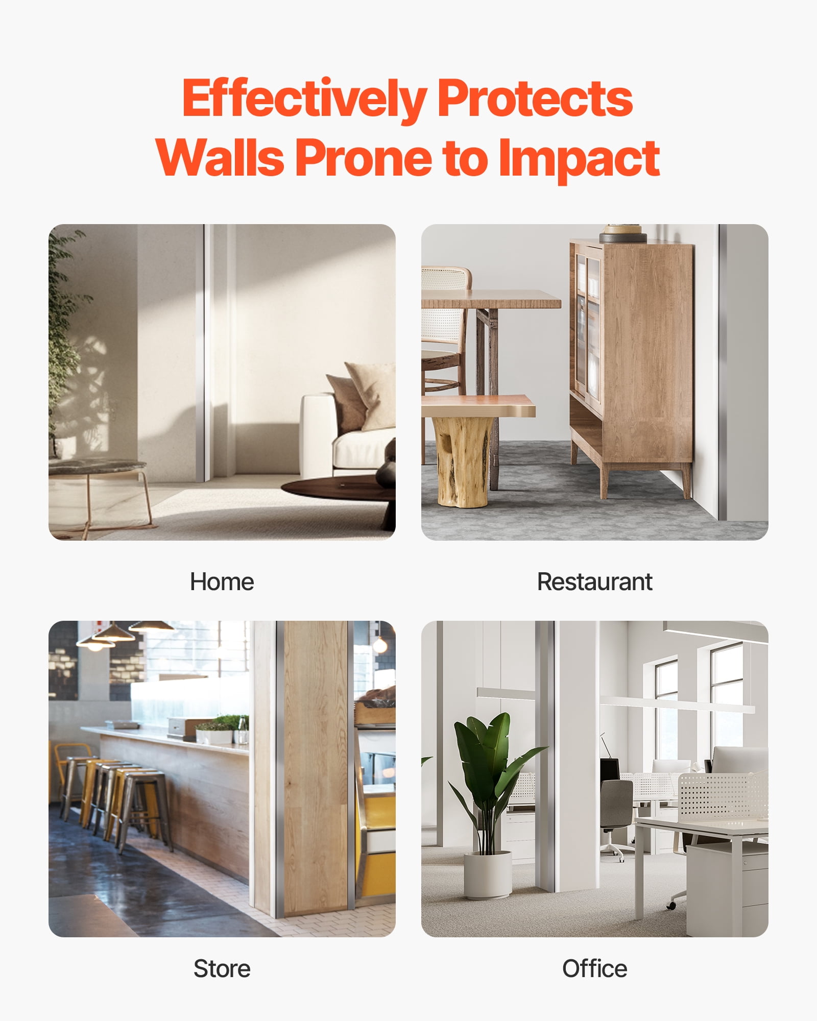 VEVOR Stainless Steel Wall Corner Protector, 1.5 x 1.5 x 96 inch, 10 Pack Metal Corner Guards, 304 Stainless Steel Edge Trim 90-Degree Angle for Home,Office,Commercial Wall Protection, with 3m Tape