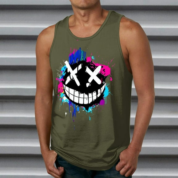 JXMVOJ Men's Casual Sleeveless Printed Top, Round Neck, Stylish Polyester Shirt for Summer & Spring, Perfect for Daily Wear, Parties, and Vacation