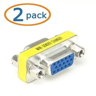 - 2 PACK VGA/SVGA 15pin Gender Changer Adapter Female to Female F-F Cable Extender