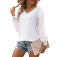 thumbnail image 3 of Maskion Womens Long Sleeve Tops V Neck T Shirts Swiss Dot Puff Sleeve Tops Loose Casual Tshirts,M White, 3 of 4