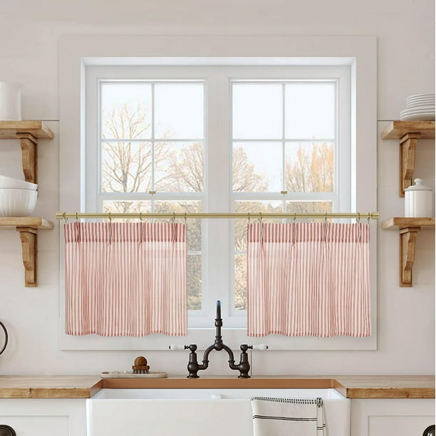 Cortinas Lino Rosa Navidad Rojo Estilo Campestre 61x46 cm