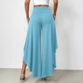 thumbnail image 6 of Tqcoqu Women's Solid High Waist Flowy Wide Leg Pants,Layered Split Hem Pants with Side Pockets,Loose Casual Palazzo Trousers for Summer,Light Blue Women's S-XXXL, 6 of 7