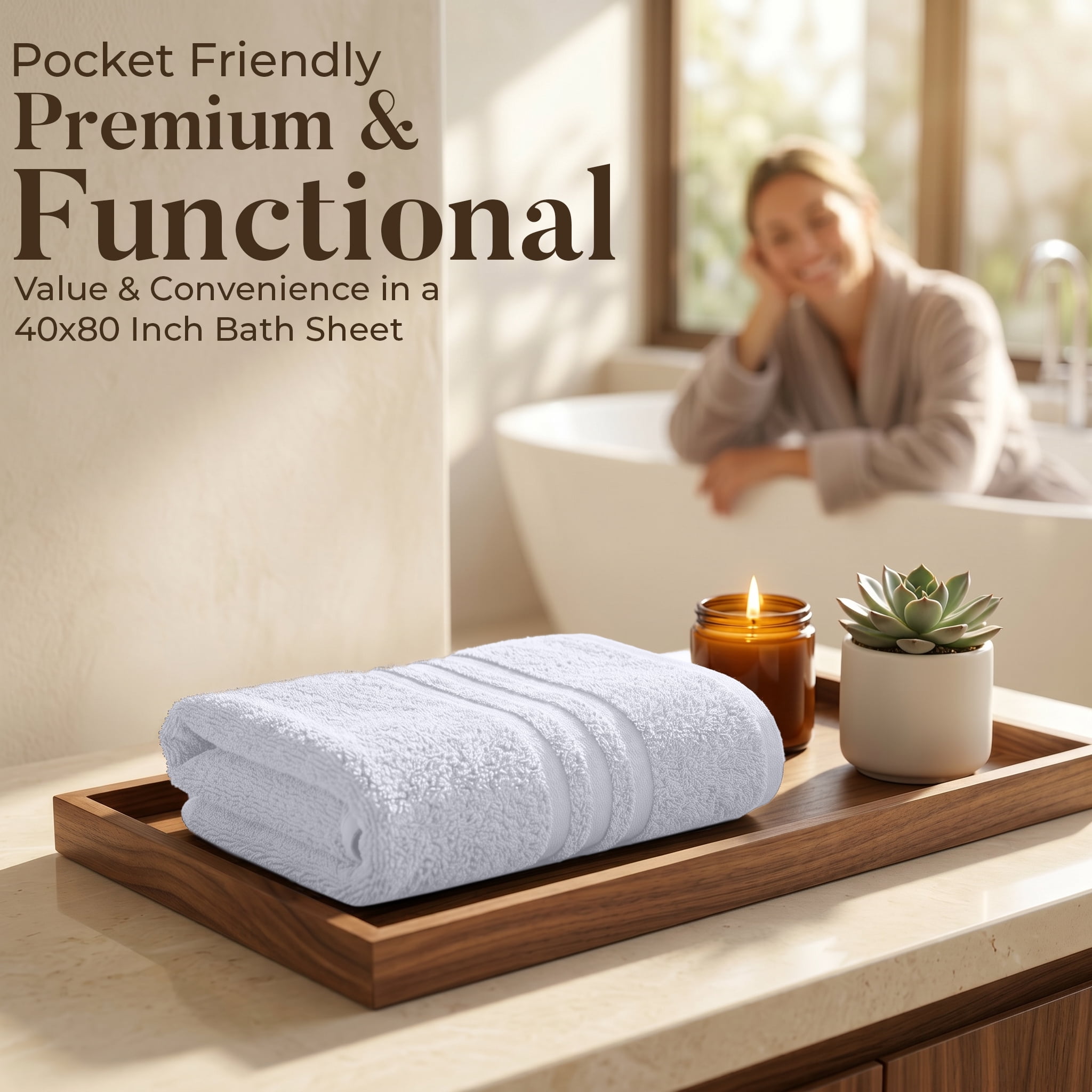 Dan River Bath Sheet 1 pack 40x80 in Soft Absorbent and Quick Dry jumbo Cotton Towel - White
