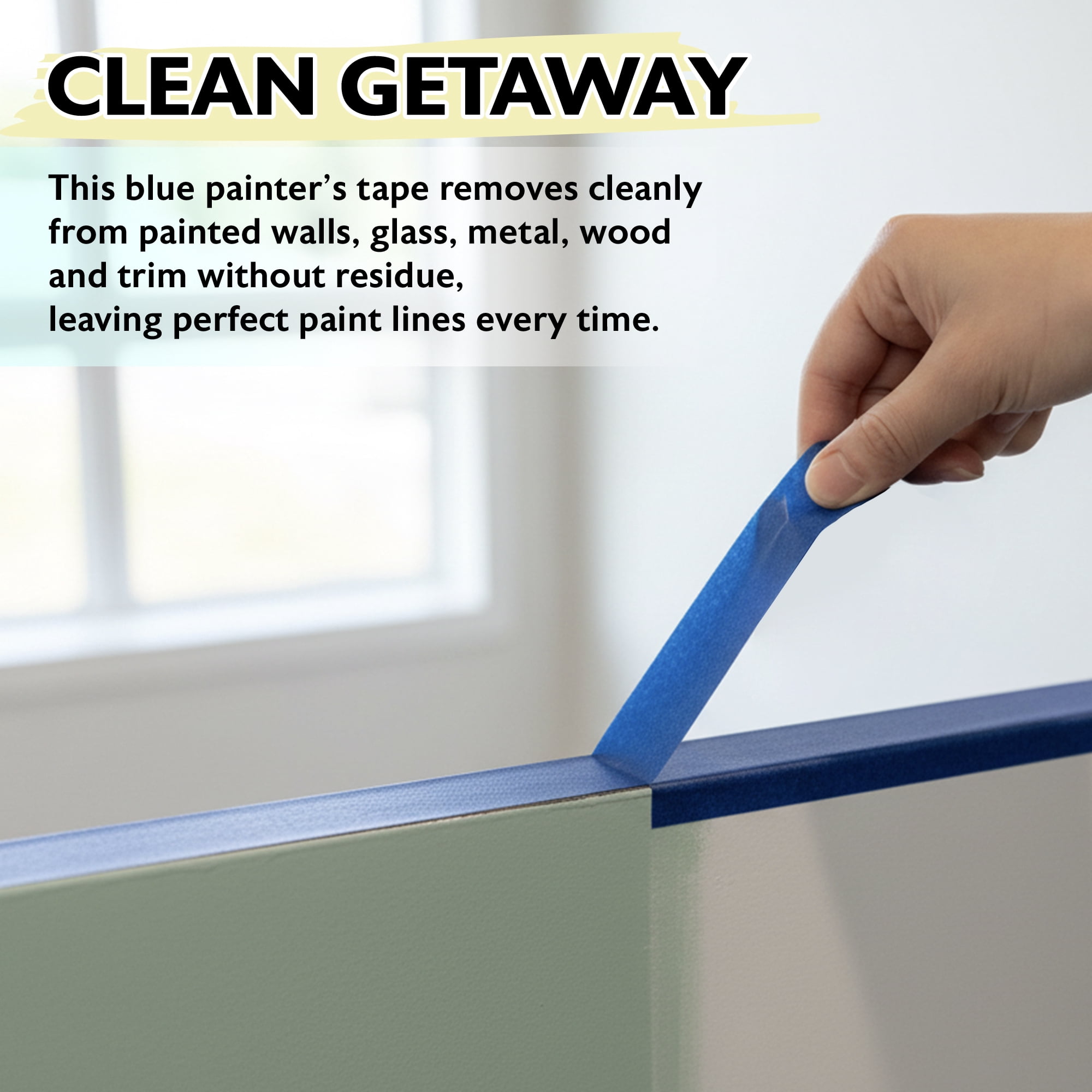BAZIC Products Blue Painters Tape 1.41 Inches x 60 Yards, 1 Roll, Blue Masking Tape Paint Tapes Easy Removal No Residue