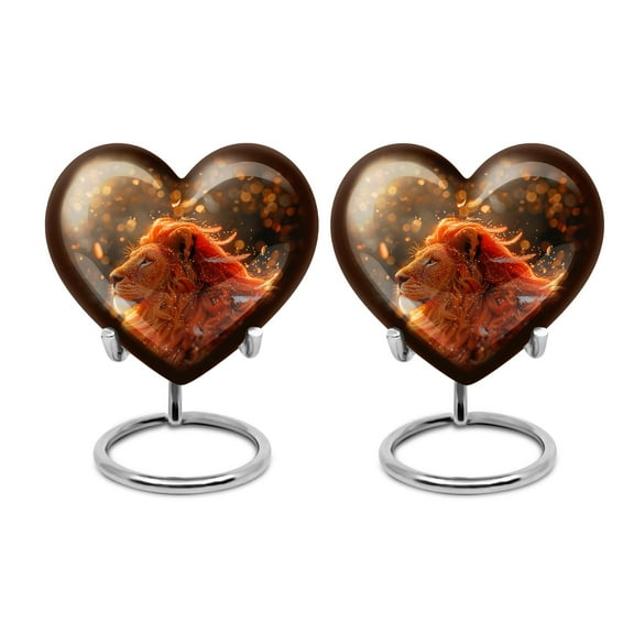 The Firemane Lion - Heart Urn For Ashes - Heart Tiny Urn for Adult Female Ashes - Elegant Small Keepsake for Human Remembrance - Heart Urn - Memorial Gifts - 3 Inch, Set Of 2