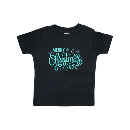 

Inktastic Merry Christmas Hand Lettering with Snowflakes in Teal Gift Baby Boy or Baby Girl T-Shirt