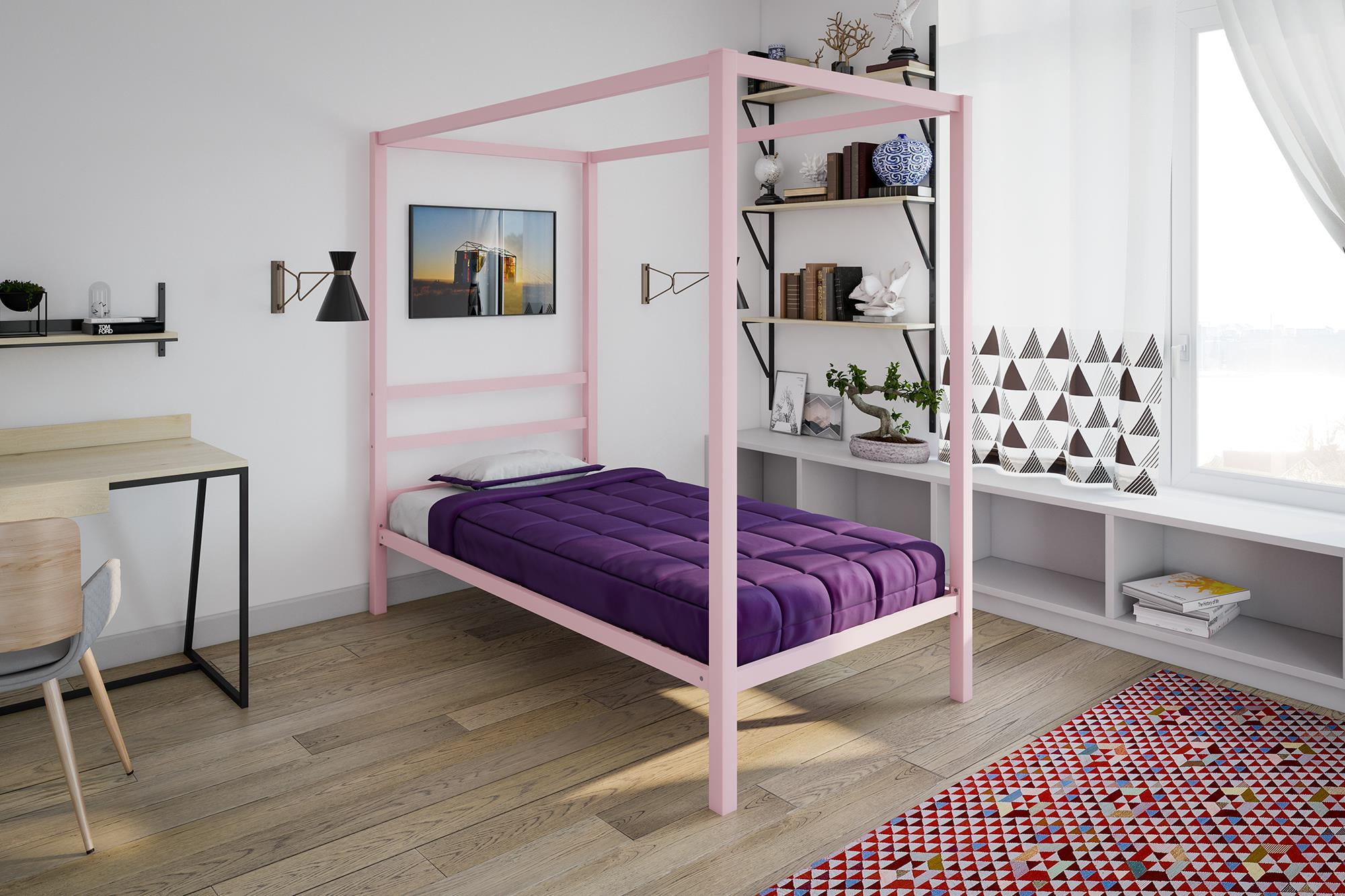 Details about   New DHP Canopy Bed with Sturdy Bed Frame Pink Fast Delivery Twin Size Metal 