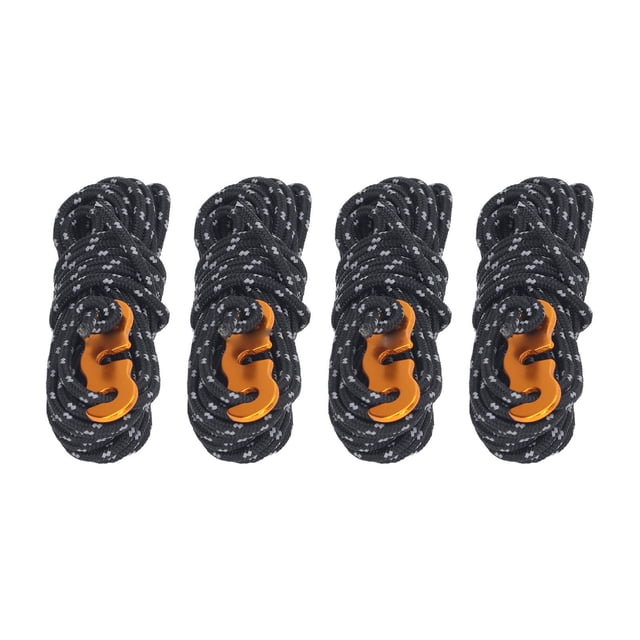 Guyline Tent Rope, Black Reflective Design 4 Pieces Camping Paracord 573lb Load Bearing 0.12in Diameter For Backpacking
