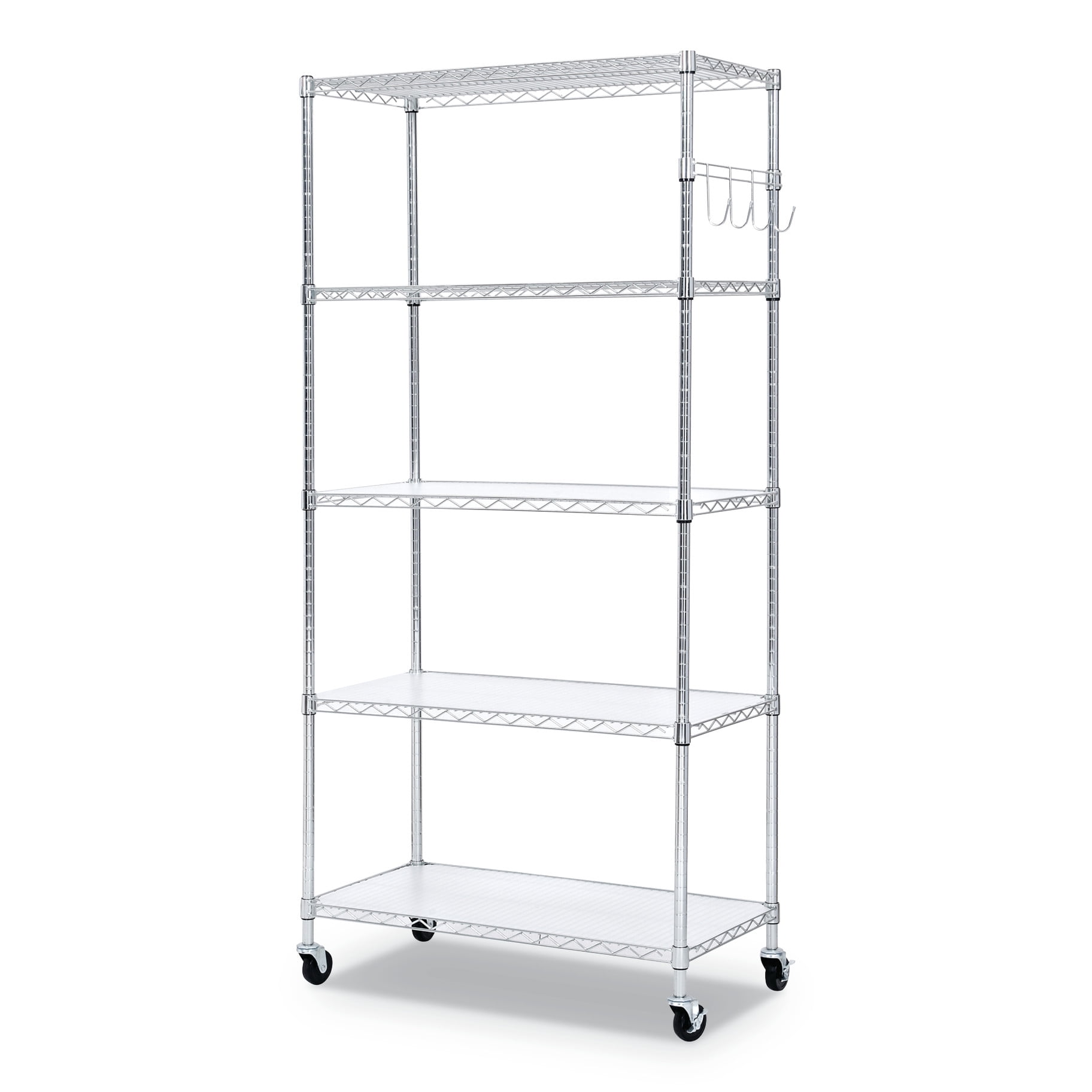 Alera 5-Shelf Wire Shelving Kit with Casters and Shelf Liners, 36w x 18d x 72h, Silver