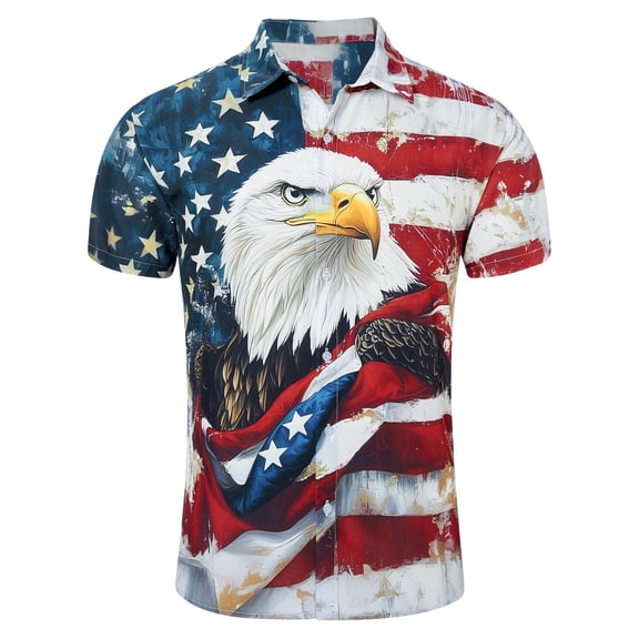 Vicojack Mens 3D Print Hawaiian Shirts Patriotic Short Sleeve Casual Button Down Shirt for 4th of July Anniversary