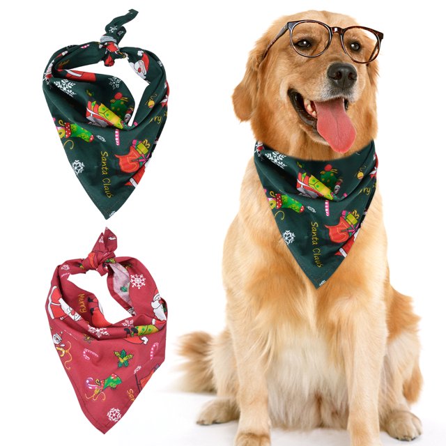 2PCS Pet Bandana Santa Pattern Dog Bandana Cat Bandana for Christmas
