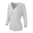 thumbnail image 3 of URBAN DAIZY Women's V-Neck 3/4 Sleeve Dolman Tops All Purpose Staple Draped Tunic with Side Shirring Ruched Shirt Blouse A71_AT5574V HGrey Ash 1XL, 3 of 6