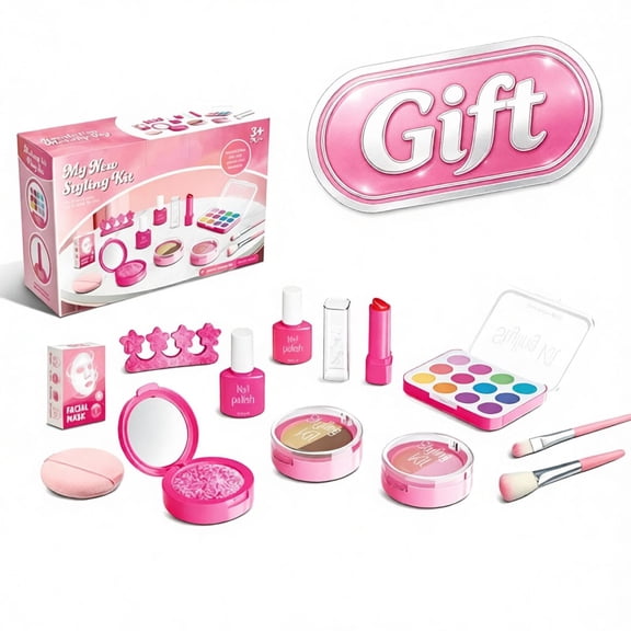 Pretend Makeup Kit for Girls, Kids Beauty Dress Up Role Play Toy Set, Top Christmas Birthday Holiday Gift, Creative Imagination Educational Toy for Toddler Little Kids Ages 3