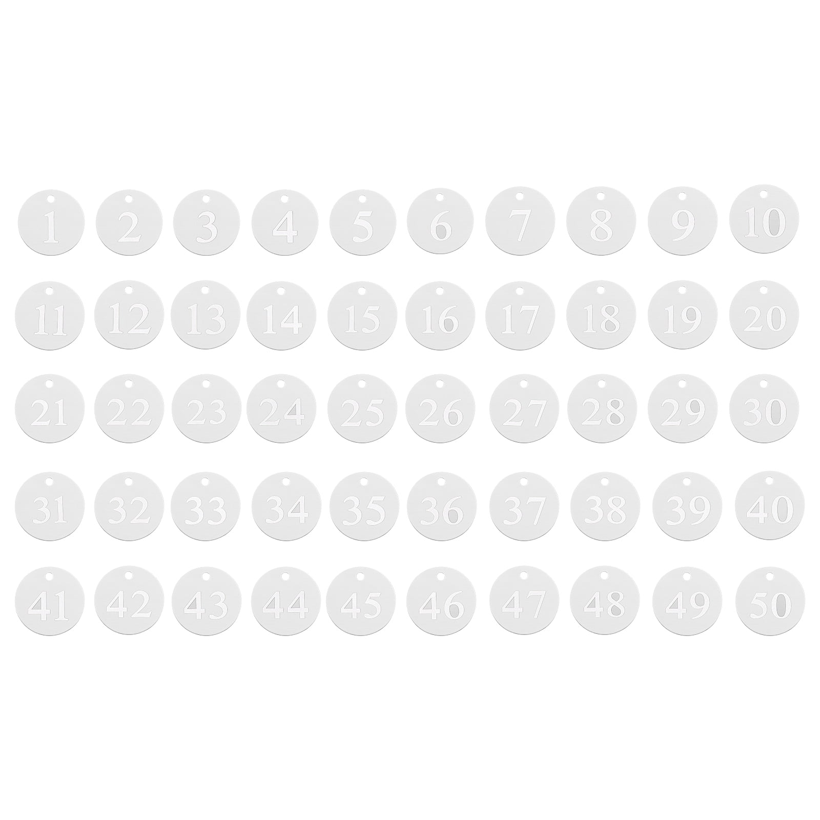 50PCS Number Tags 1-50, Number Key Tags Aluminum Numbered Tags Metal Key Tags Keychain with Key Rings for Organizer Field Sales Hangers Clothes Labels ID Tag, Silver