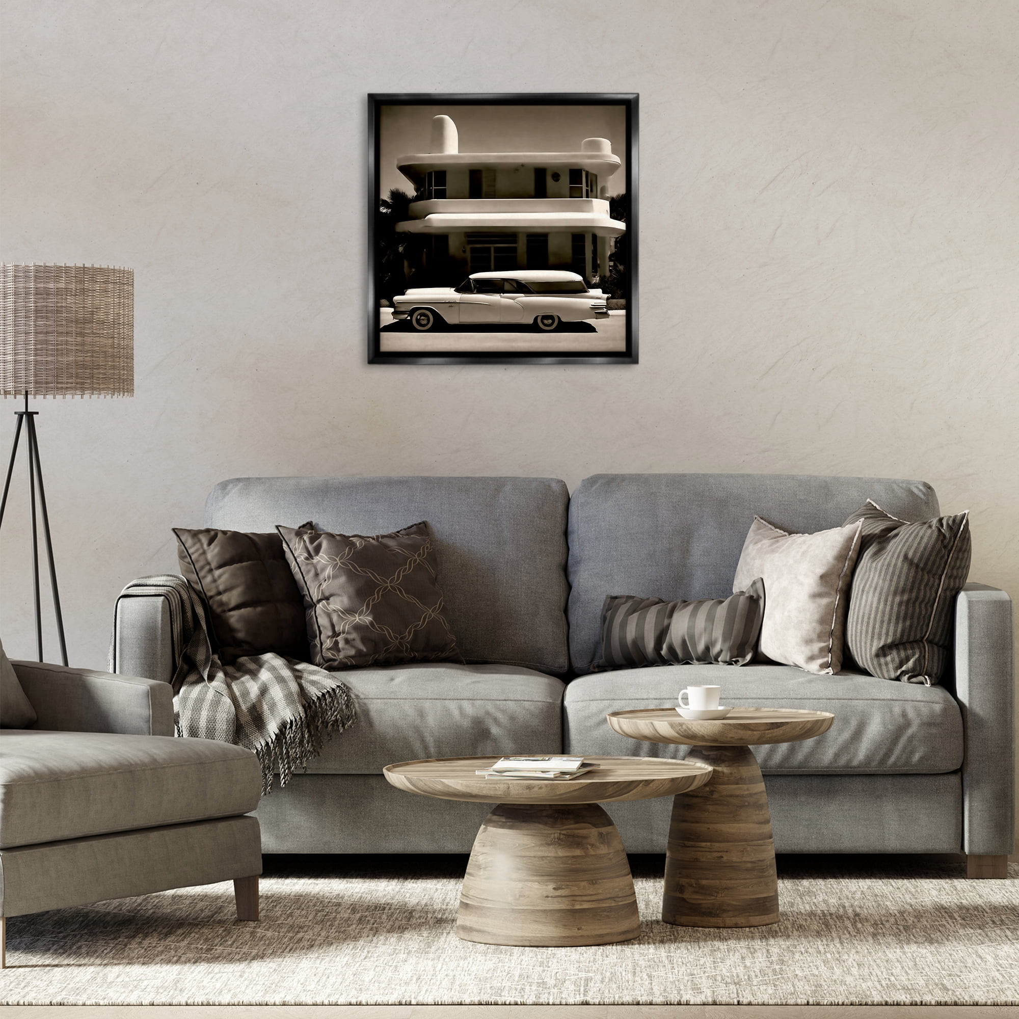 Stupell Industries Sleek Classic Car Transportation Painting Black Floater Framed Canvas Art Print Wall Art, 25 x 25