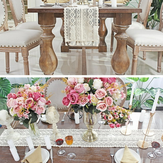 mmirethe Elegant Hollow Tablecloth Comfortable And Environmentally Friendly For Wedding white 24*220CM 5Set
