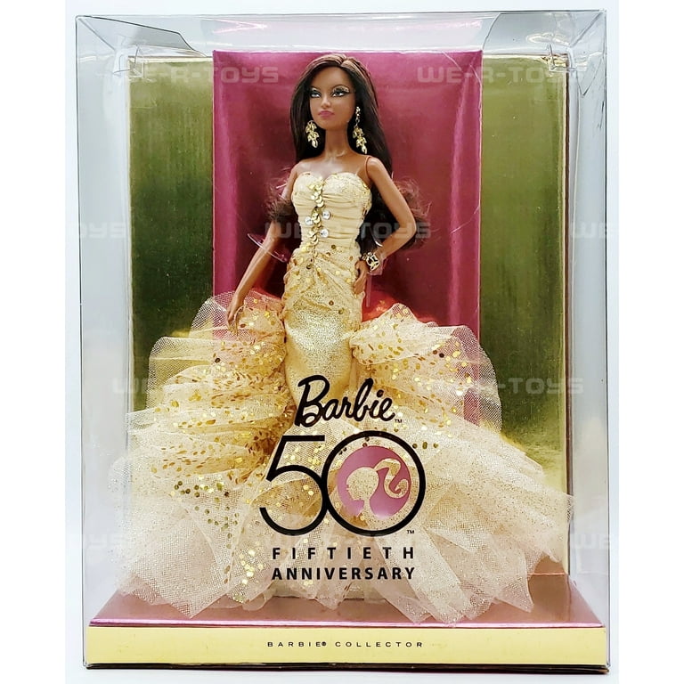 バービー barbie アフリカンアメリカン 50thアニバーサリー Barbie 50th Anniversary Doll, Gold Dress, Mattel 2008, #N5860, NEW