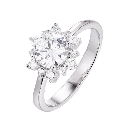 HeartsAndYou 2ct Round Cut Moissanite Engagement Ring for Women Floral Solitaire 18k White Gold over Silver