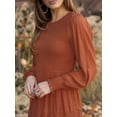 thumbnail image 6 of Womens Long Sleeve Dress Crew Neck High Waist Smocked Flowy Casual Midi Dresses for Women 2023, 6 of 7