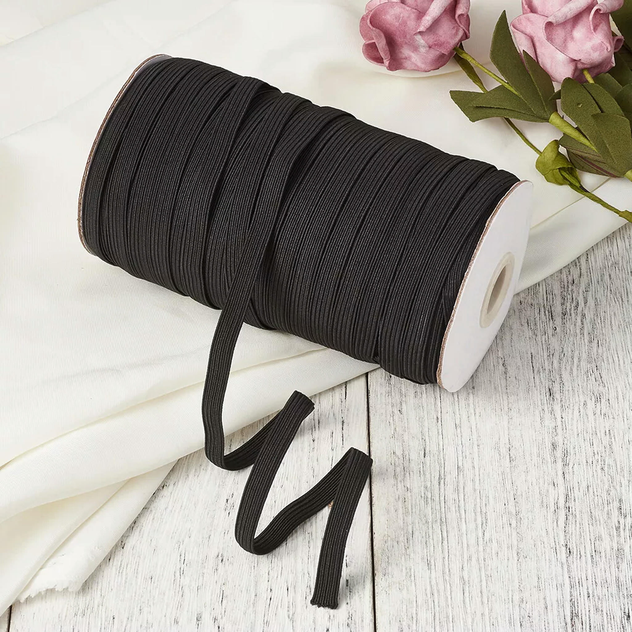 EOEMY 200Yds Black Flat Elastic Cords Stretchy Jewelry Thread Diy Crafting String 6mm
