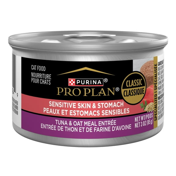 Purina Pro Plan Sensitive Skin and Stomach, Tuna Oat Meal, Wet Cat Food, 3 oz Cans, 24 Pack