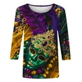 thumbnail image 4 of Penkiiy Blouse Carnaval pour Femmes Mardi Gras Mode Imprimée Décontractée Col Rond Manches 3/4 T-shirt Blouse m Multicolore, 4 of 5
