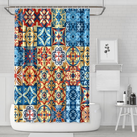 Waterproof Mosaic Decorative Pattern Shower Curtain 72x72 Inch Boho Style Polyester Unique Shower Curtain for Bathroom Hotel Home Decor with 12 Plastic Hooks