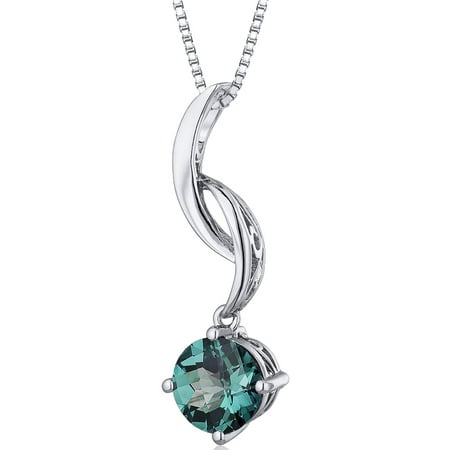 Peora 1.75 Carat T.G.W. Round Checkerboard Cut Created Alexandrite Rhodium over Sterling Silver Pendant, 18