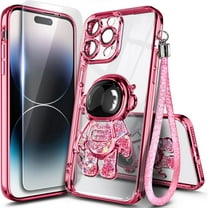 Nagebee Phone Case Compatible for iPhone 11 Pro Max (6.5 inch) with Tempered Glass Screen Protector, [Wrist Strap] Liquid Floating Glitter Cute Case (Astronaut Rose Gold)