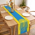 thumbnail image 3 of Jellyfish Blue Table Runner - 70 Inch Long, Kitchen Dining Table Runner Dresser Scarves, Boho Tropical Yellow Stripe Summer Abstract Farmhouse Decor for Coffee Tables Wedding Party Banquet, 3 of 8