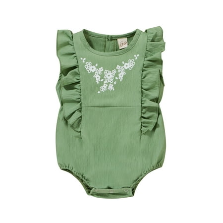 

Thaisu Baby s Girl summer Romper Cotton Cute Flower Print Casual Sleeveless Falbala Elastic Jumpsuit 0-2Y