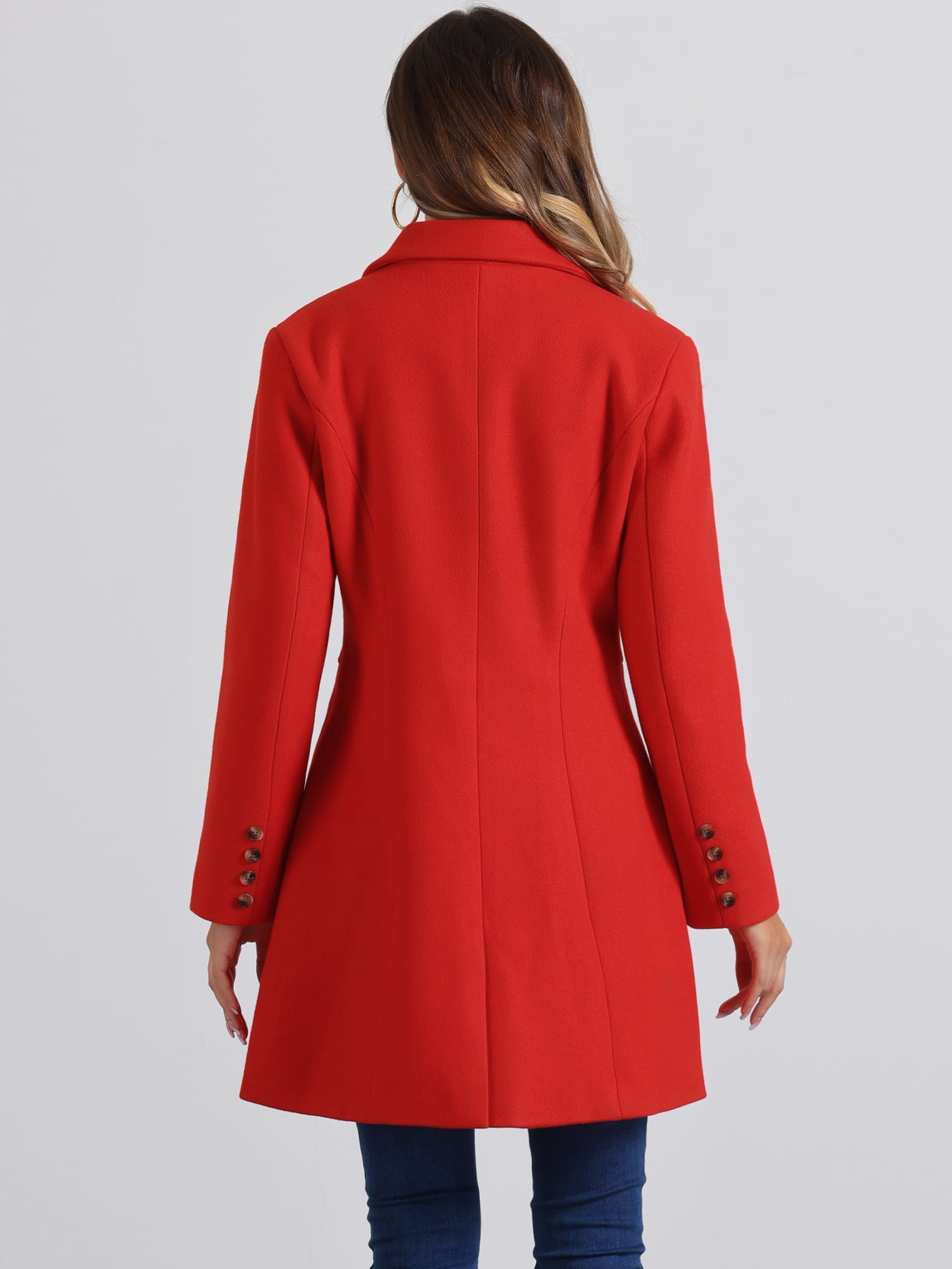 DARING DIVA Women's Notched Lapel Single Breasted Long Sleeve Winter Coats Red XL