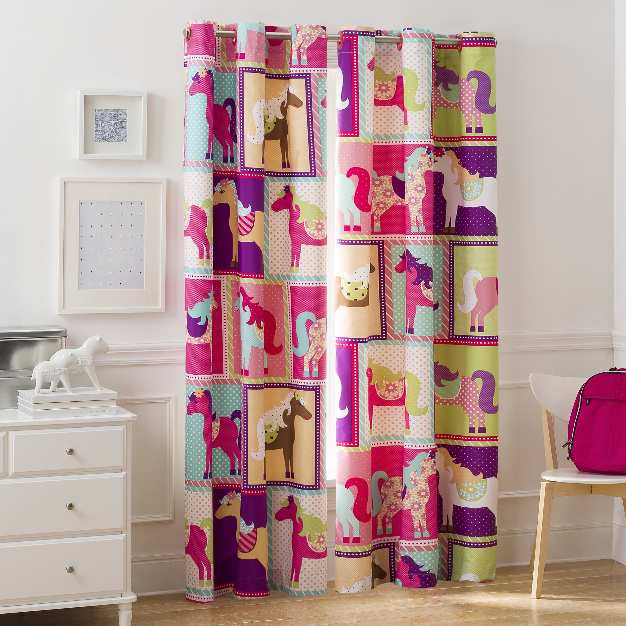 Mainstays Pink Horse Print Room Darkening Grommet Top Single Curtain Panel, 42" x 84"