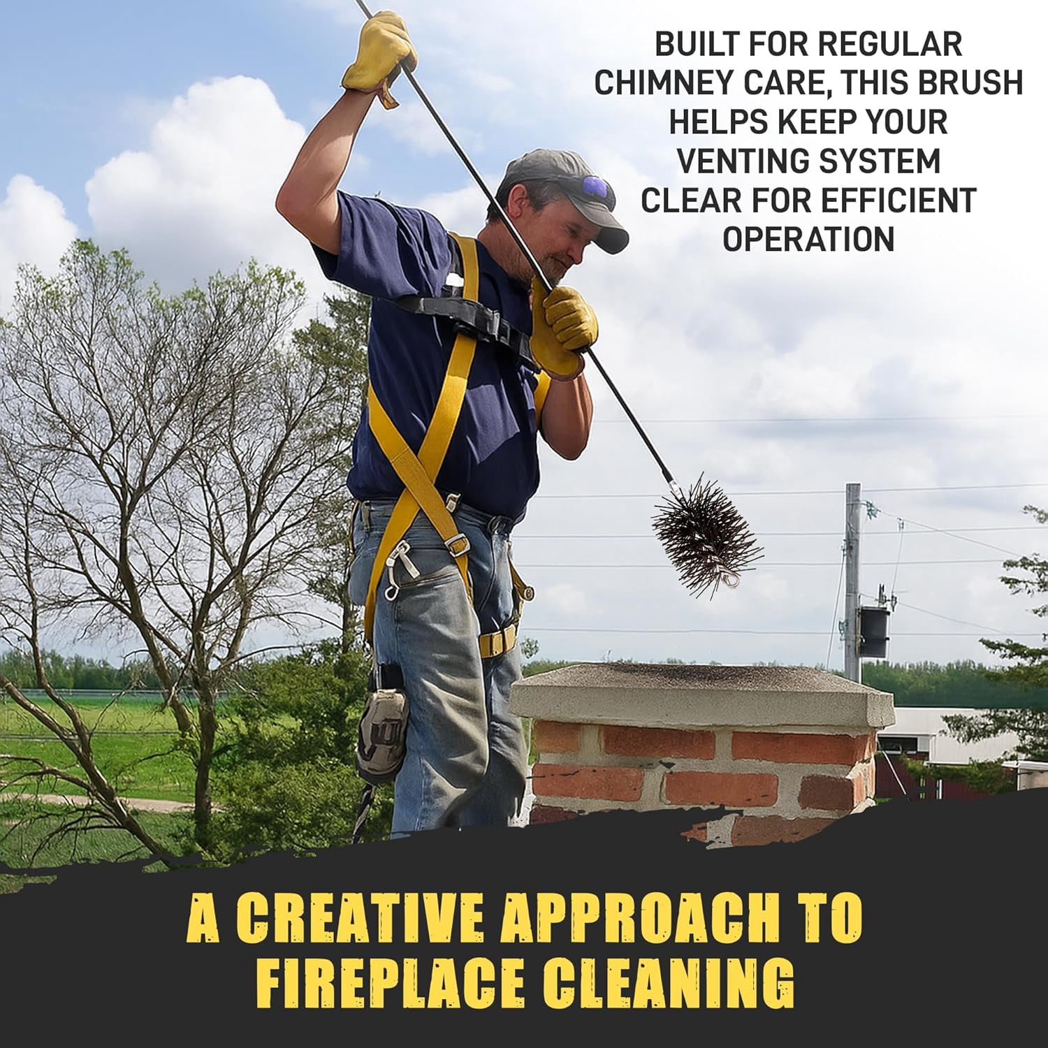 7" Round Medium-Duty Poly Chimney Brush - Flexible Prostran Bristles - 3/8" Male NPT Thread - Ideal for Prefab Fireplaces and Metal Pipes - Efficient Creosote Removal