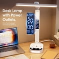 thumbnail image 2 of LED Desk Lamp with 2 US Outlets 2 USB 1 Type-C, Eye-Caring Table Lamp with 3 Color Modes, Rotatable Head, Night Light & Temperature Clock Calendar for Home Office Bedroom Reading Nightstand (white), 2 of 6