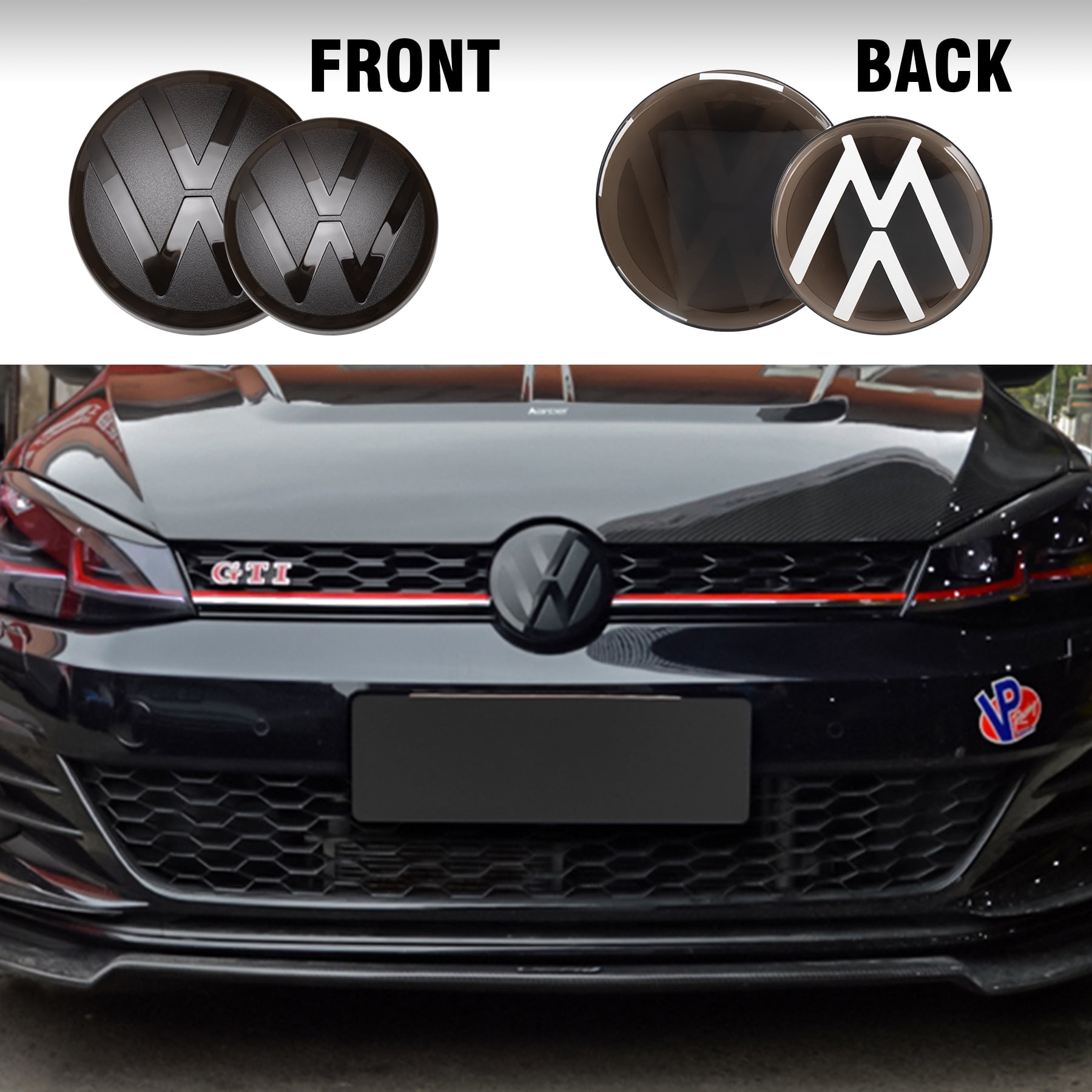 black/white Mirror style Car Front Grill/Rear Trunk Emblem Lid