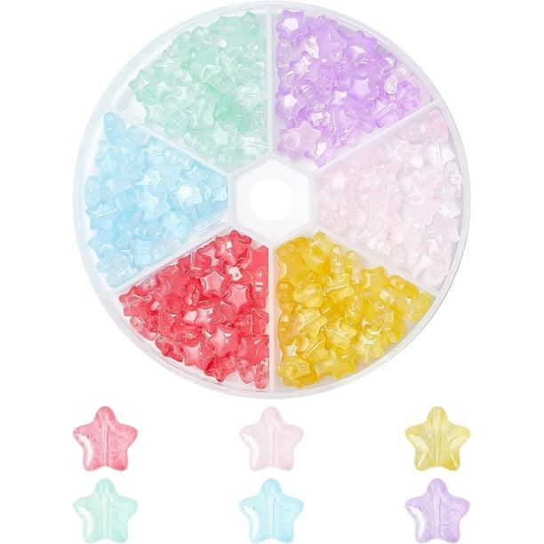 240 cuentas espaciadoras de estrella de vidrio facetado de 6 colores, transparentes, pintadas con aerosol, con agujero de 0,8 a 1 mm, forma de estrella, imitación de gelatina.