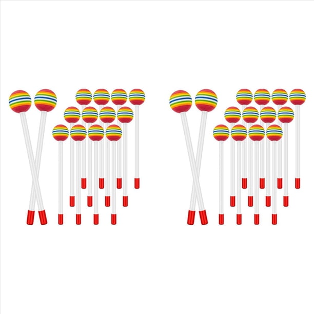28 Piezas Palos de Mazo de Piruleta Martillo Redondo de Arcoíris Palos de Percusión, de Plástico para Niños, Mazo para Niños