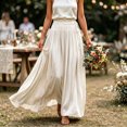 thumbnail image 6 of Zynoxe Womens Maxi Skirts Casual Ruched Elastic Drawstring High Waist Boho Skirts Versatile Elegant Dating Breathable Travel Boho Skirts White M, 6 of 7