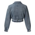 thumbnail image 3 of Chaqueta de mezclilla con cremallera corta Gibobby para mujer de otoño e invierno Azul L, 3 of 5