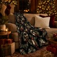 thumbnail image 3 of Woodland Animals with Roses on Black, Vintage Floral Style for Nature Lovers, Forest Garden Motif and Birthday Gift, Cozy Flannel Blanket for Bedroom and Living Room, Home Decor, 3 of 9