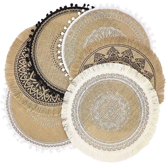 Placemats Set of 6 Boho Round Place Mats Plate Mats Table Mats for Kitchen Dinner Farmhouse Burlap Macrame