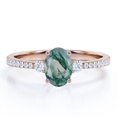 thumbnail image 1 of JeenMata Anillo Compromiso 1,75 Ct Ovalado, Pavé Catedral, Ágata Verde Musgo Drusa Blanca Lechosa y Moissanita, Triple Piedra, 4 Puntas, Enchapado Oro Rosa 18K sobre Plata, 1 of 6