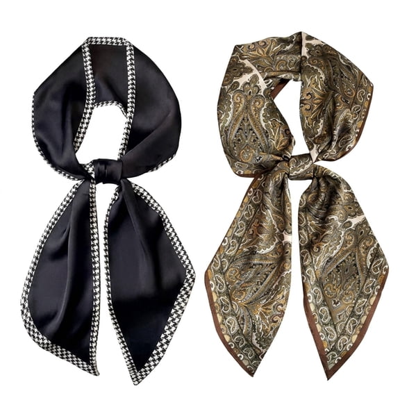 2PCS Silk Like Soft Bandanas for Women, Versatile Accessory as Head Wrap, Neck Scarf & Handbag Decoration.