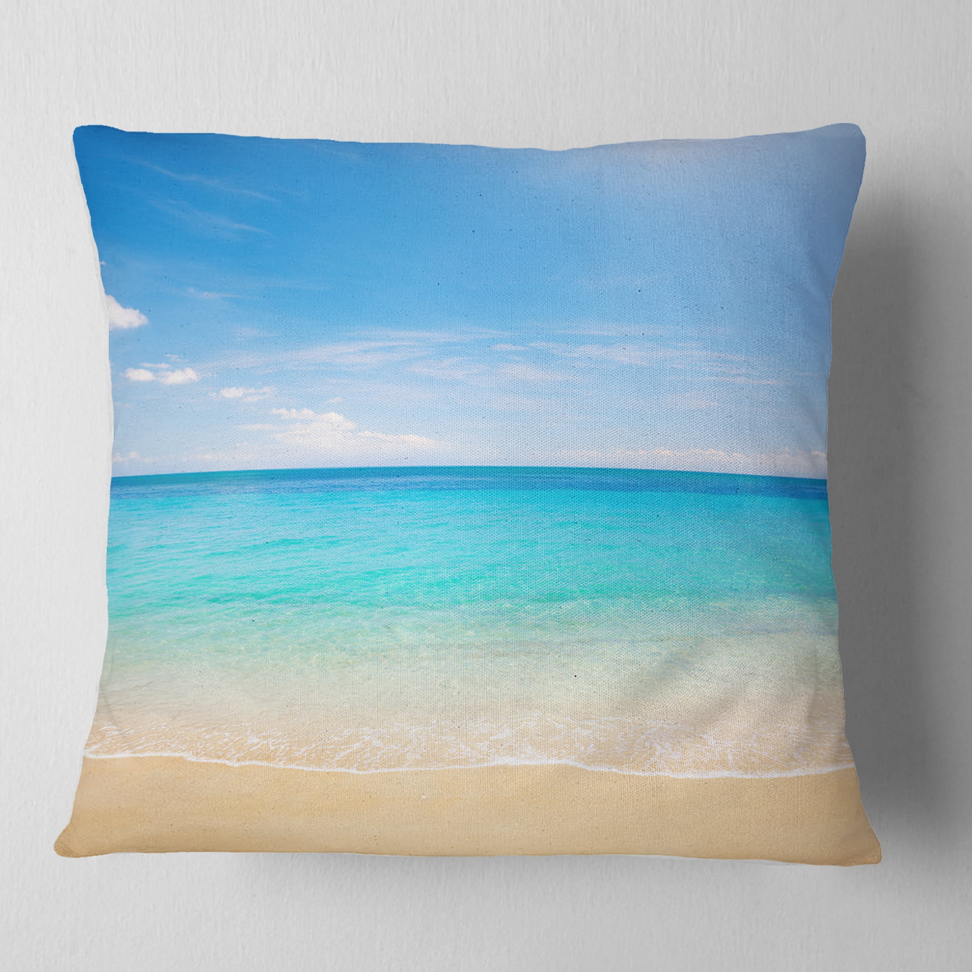 Designart Bright Blue Tropical Beach - Seashore Photo Throw Pillow - 16x16