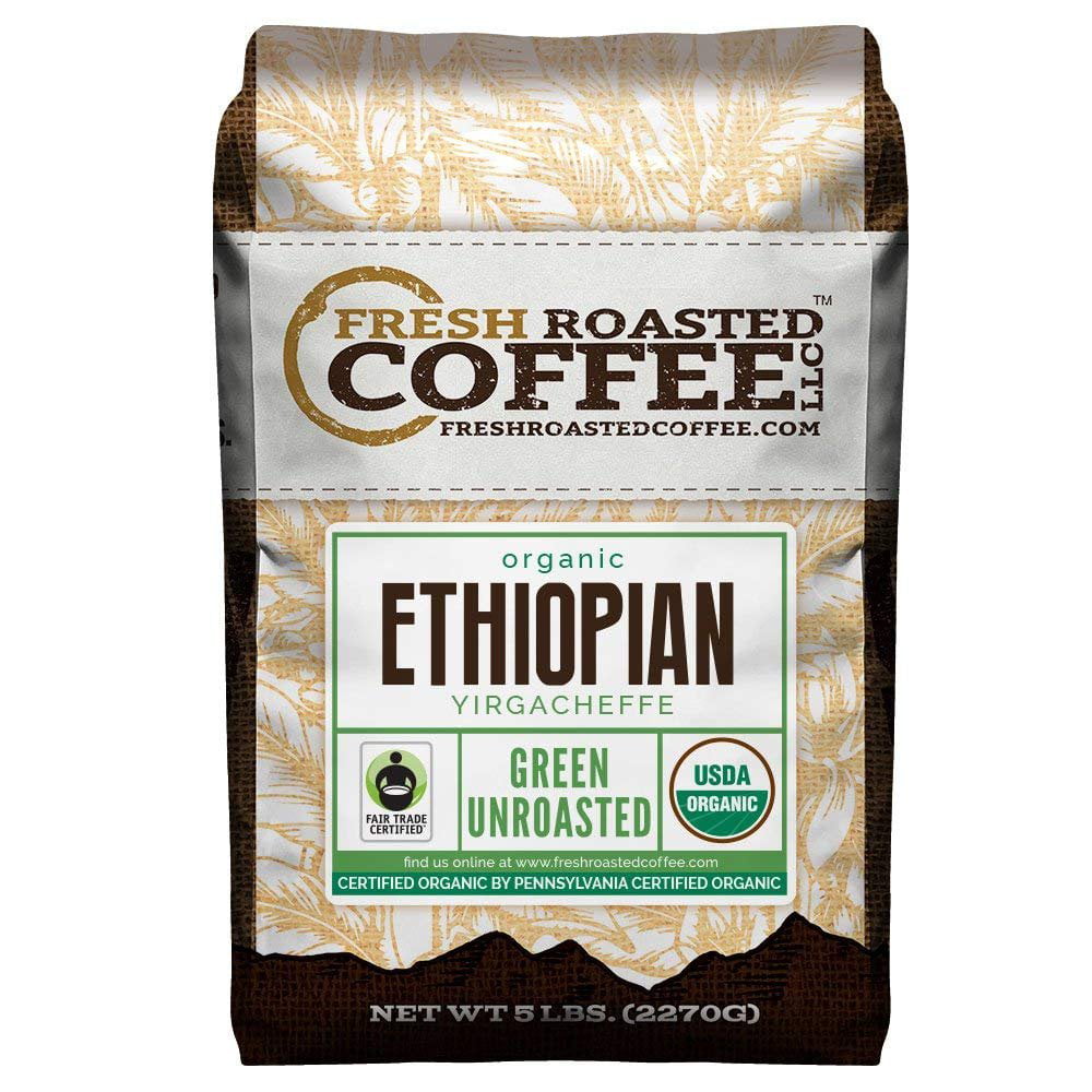 Fresh Roasted Coffee LLC, Green Unroasted Ethiopian Yirgacheffe Coffee Beans,  Fair Trade, USDA Organic, 5 Pound Bag - Walmart.com