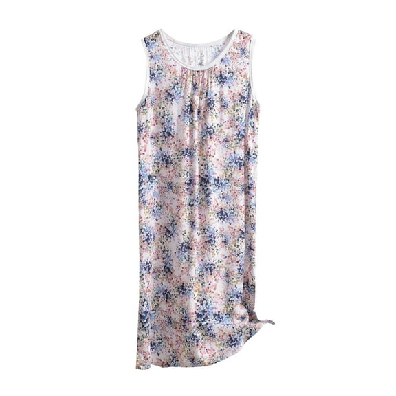 Tnhcen Women's Plus Size Dress Round Neck Long Nightdress Printed Casual Sleepwear Versatile Home/Outdoor Lounging XL-6XL Sizes