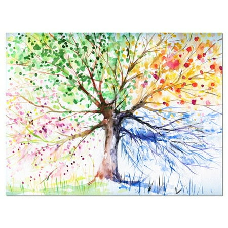 Four Seasons Paintings - Design Art Four Seasons Tree Floral Painting Print on Wrapped Canvas