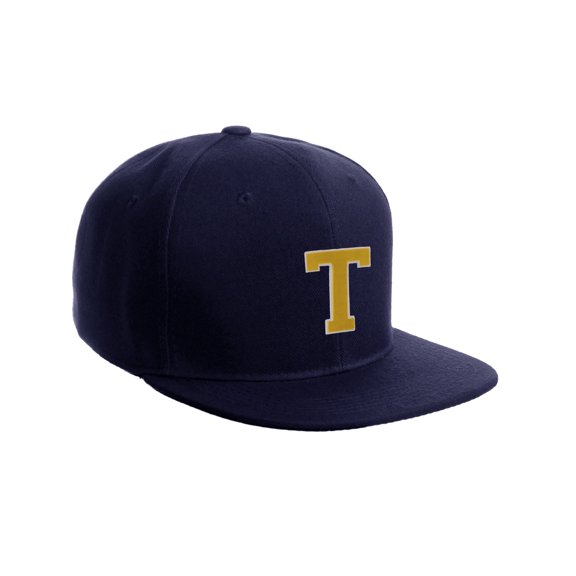 Classic Snapback Hat Custom A to Z Initial Letters, Navy Cap White Gold