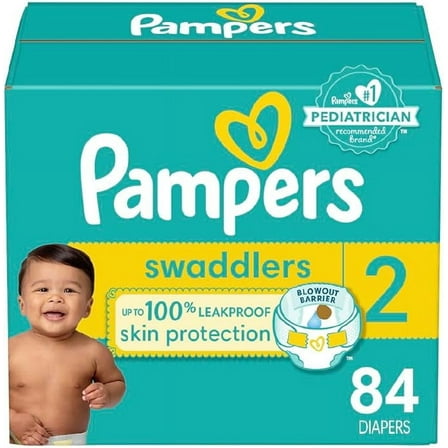 Pampers Swaddlers Diapers - Size 2, 84 Count, Ultra Soft Disposable Baby Diapers